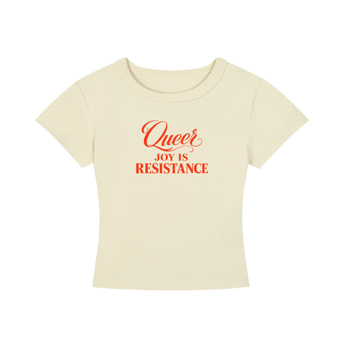 Women's Cropped Crewneck Tee | QUEER JOY IS RESISTANCE Red Logo