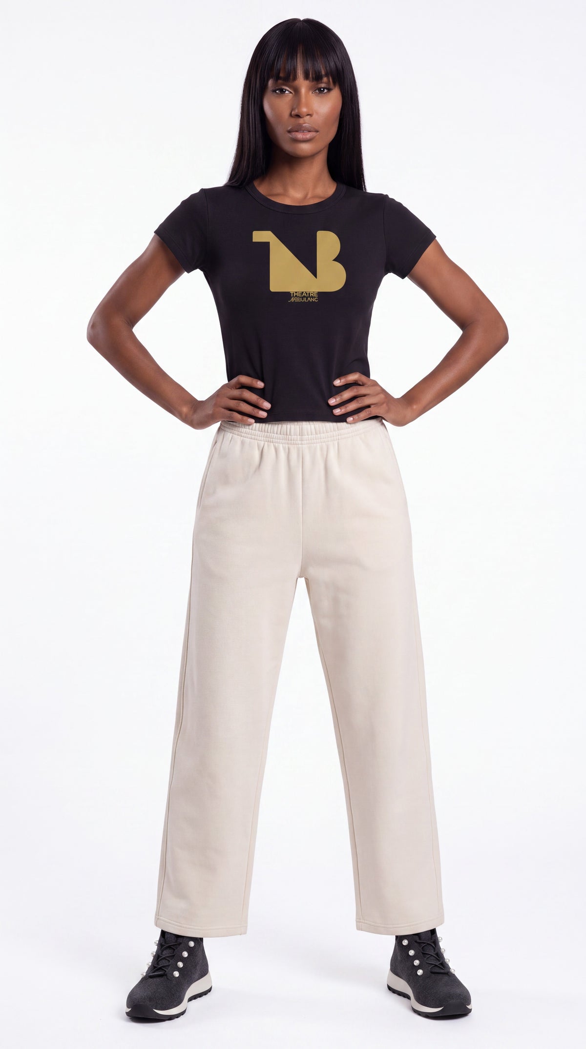 Women's Cropped Crewneck T-Shirt | THEATRE NOIR BLANC