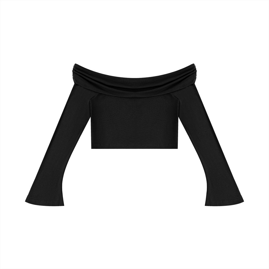 Women's Off-the-Shoulder Bell Sleeve Crop Top