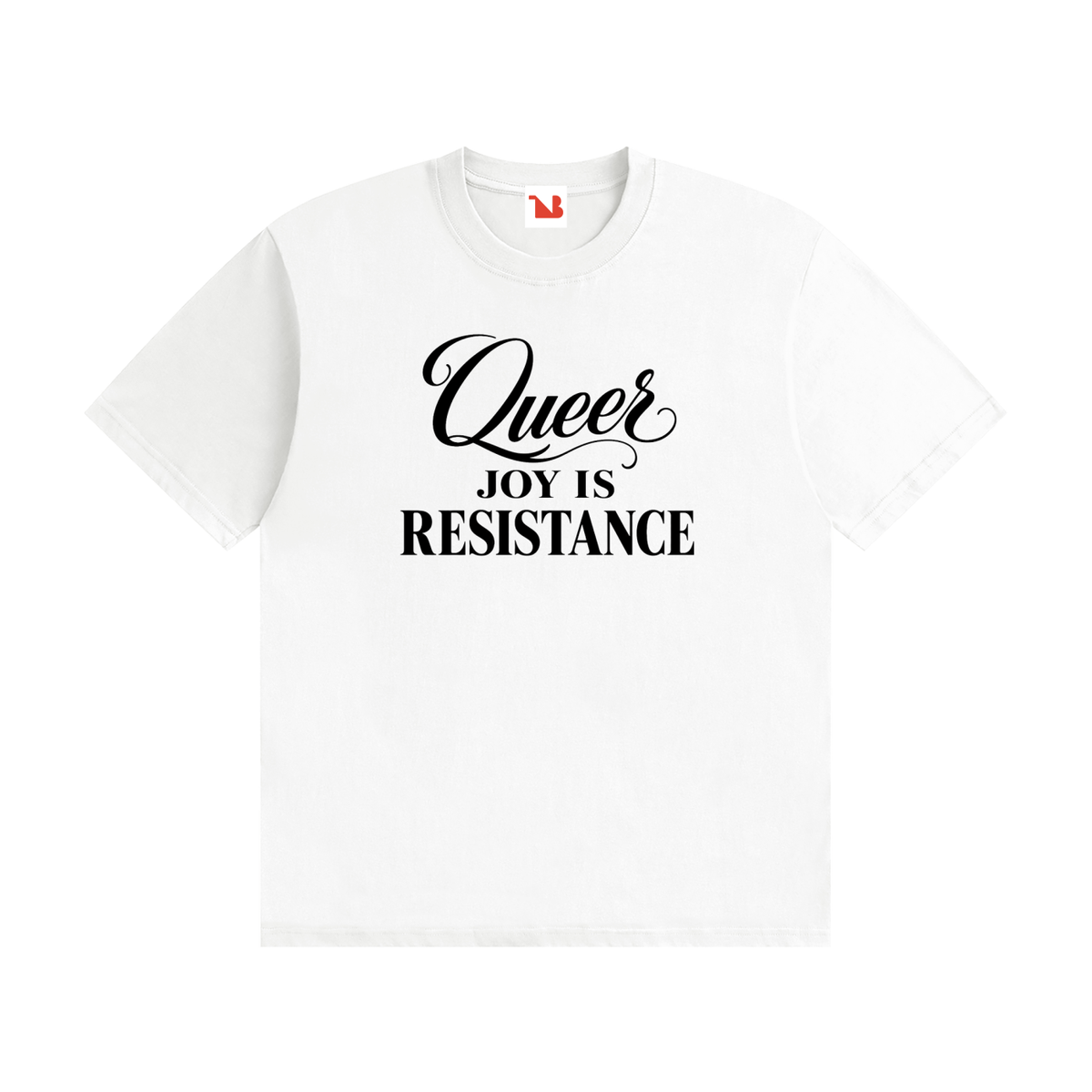 Unisex Seamless 100% Cotton Tee | QUEER JOY IS RESISTANCE Black Logo