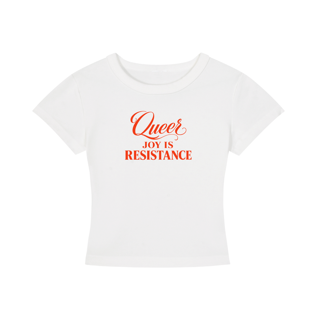 Women's Cropped Crewneck Tee | QUEER JOY IS RESISTANCE Red Logo