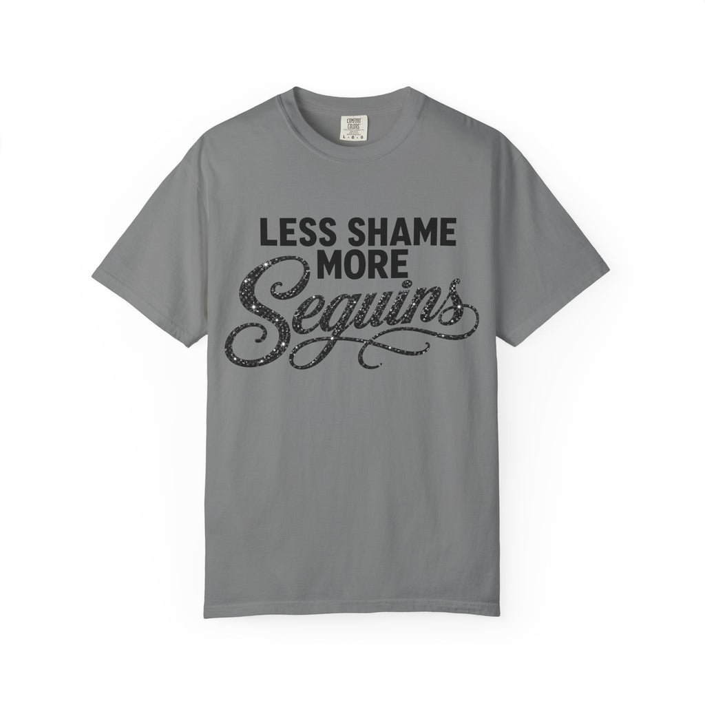 Crewneck Relaxed Fit Tee Shirt | LESS SHAME MORE SEQUINS | CONVERSATION COLLECTION