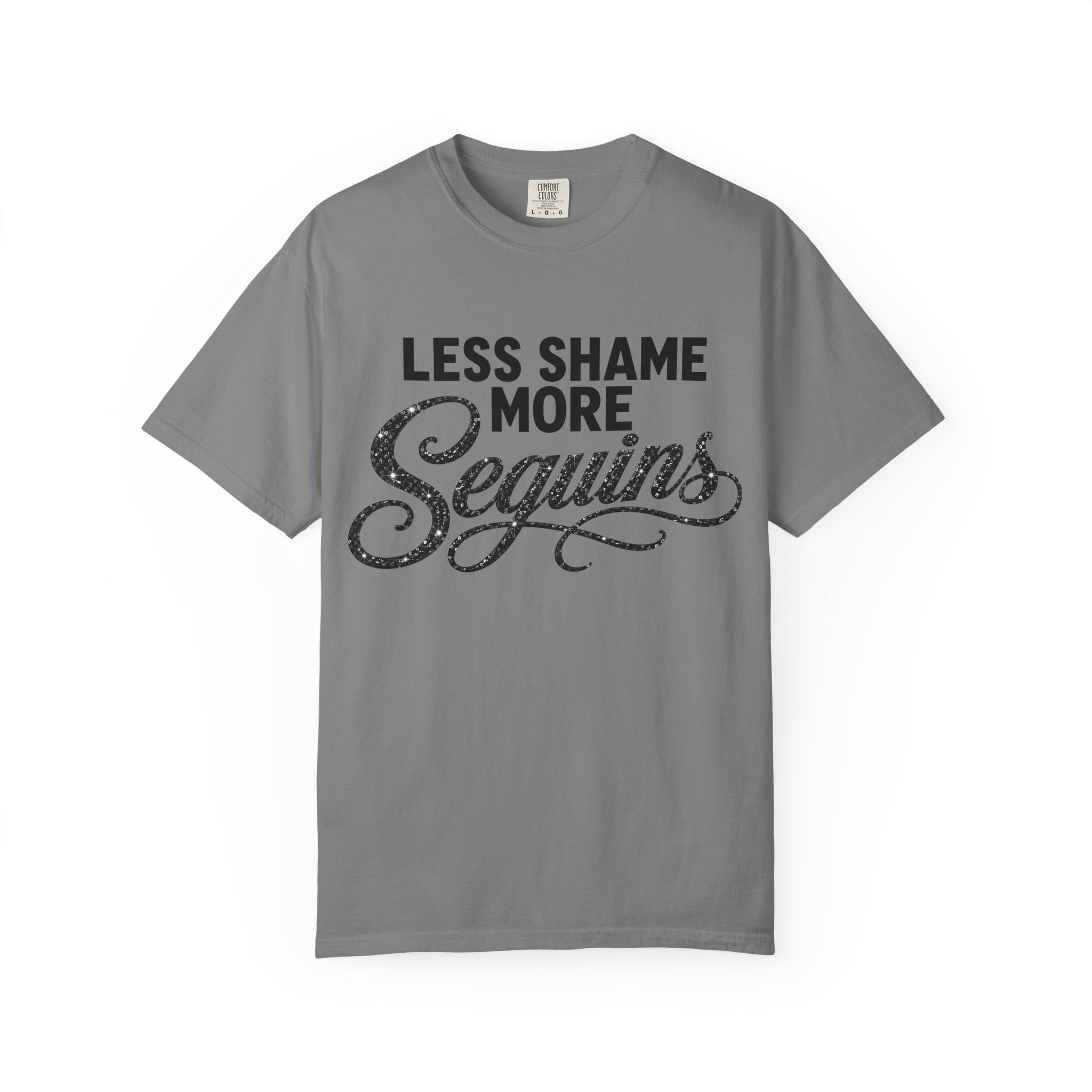 Crewneck Relaxed Fit Tee Shirt | LESS SHAME MORE SEQUINS | CONVERSATION COLLECTION