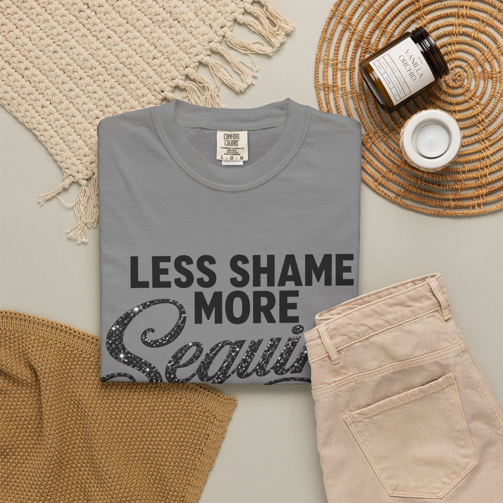 Crewneck Relaxed Fit Tee Shirt | LESS SHAME MORE SEQUINS | CONVERSATION COLLECTION