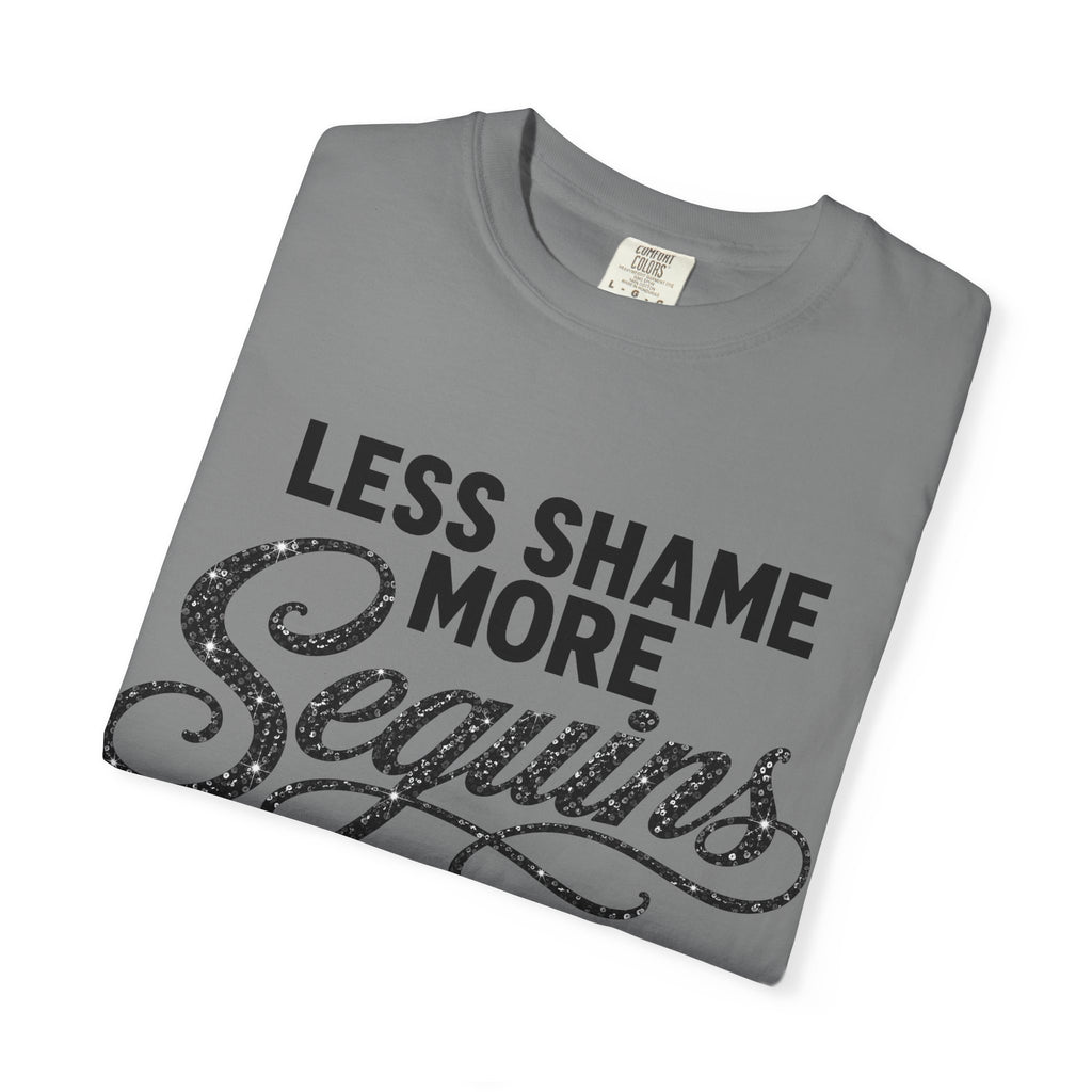 Crewneck Relaxed Fit Tee Shirt | LESS SHAME MORE SEQUINS | CONVERSATION COLLECTION