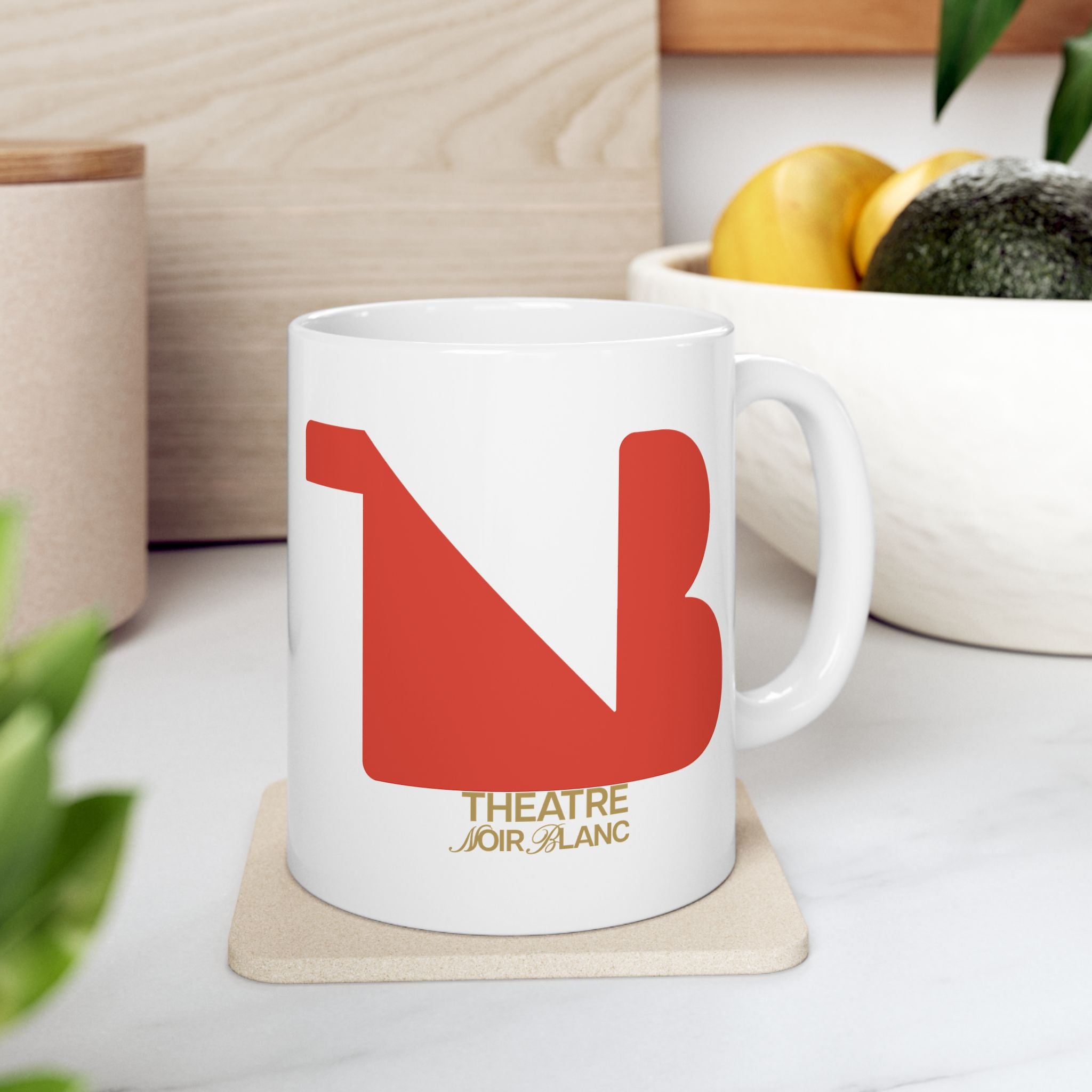 Theatre Noir Blanc Ceramic Mug - Red Logo