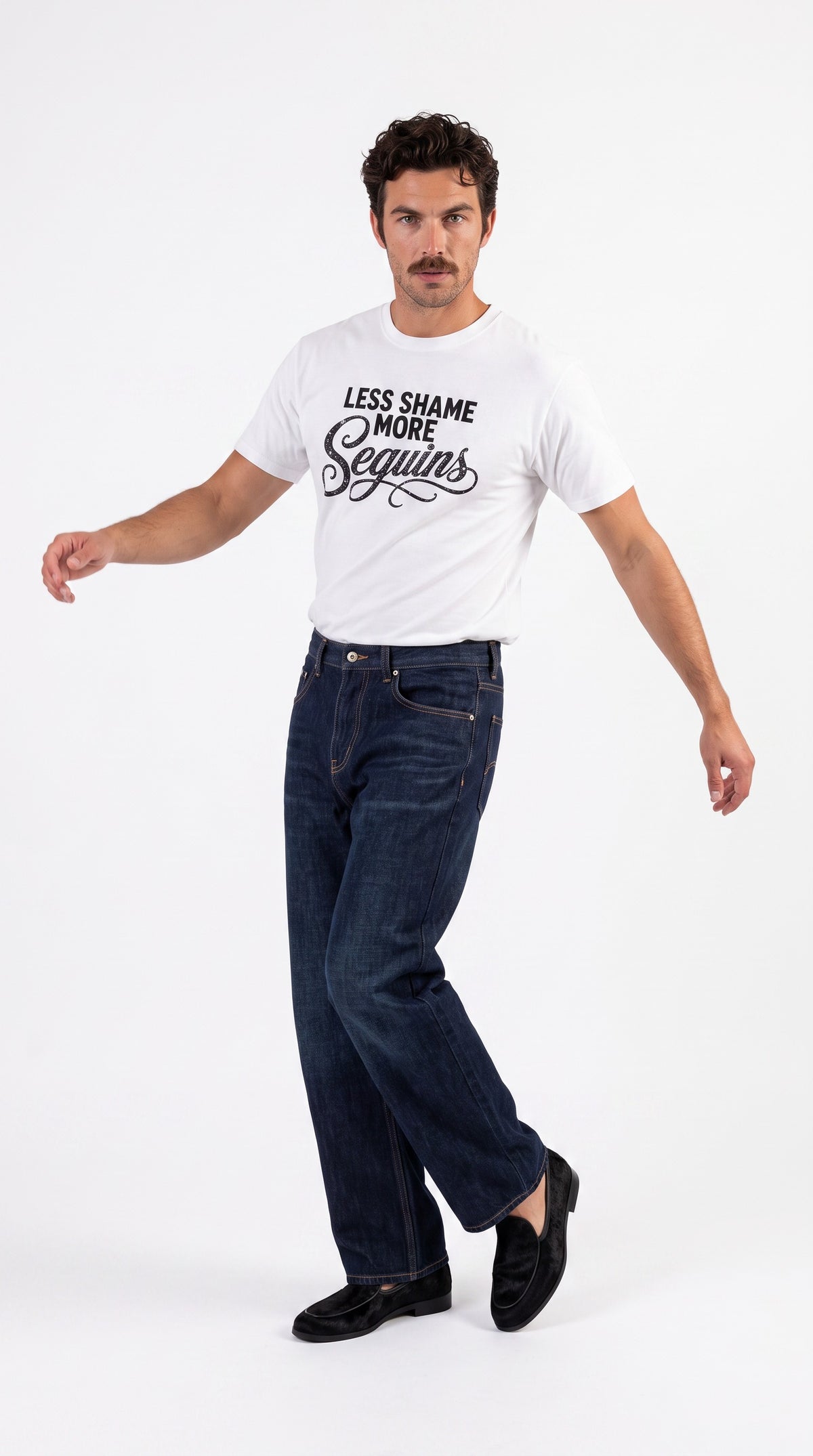 Unisex Seamless 100% Cotton Tee | LESS SHAME MORE SEQUINS Black Logo