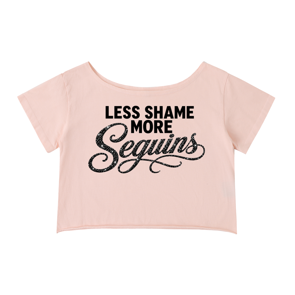 Off-Shoulder Rolled Hem Cotton T-Shirt |LESS SHAME MORE SEQUINS | CONVERSATION COLLECTION