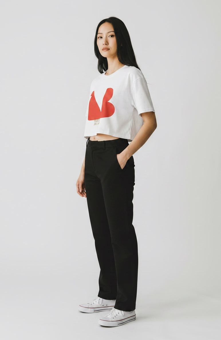 Damen Rundhals Cropped Signature T-Shirt THEATRE NOIR BLANC – Rotes Logo