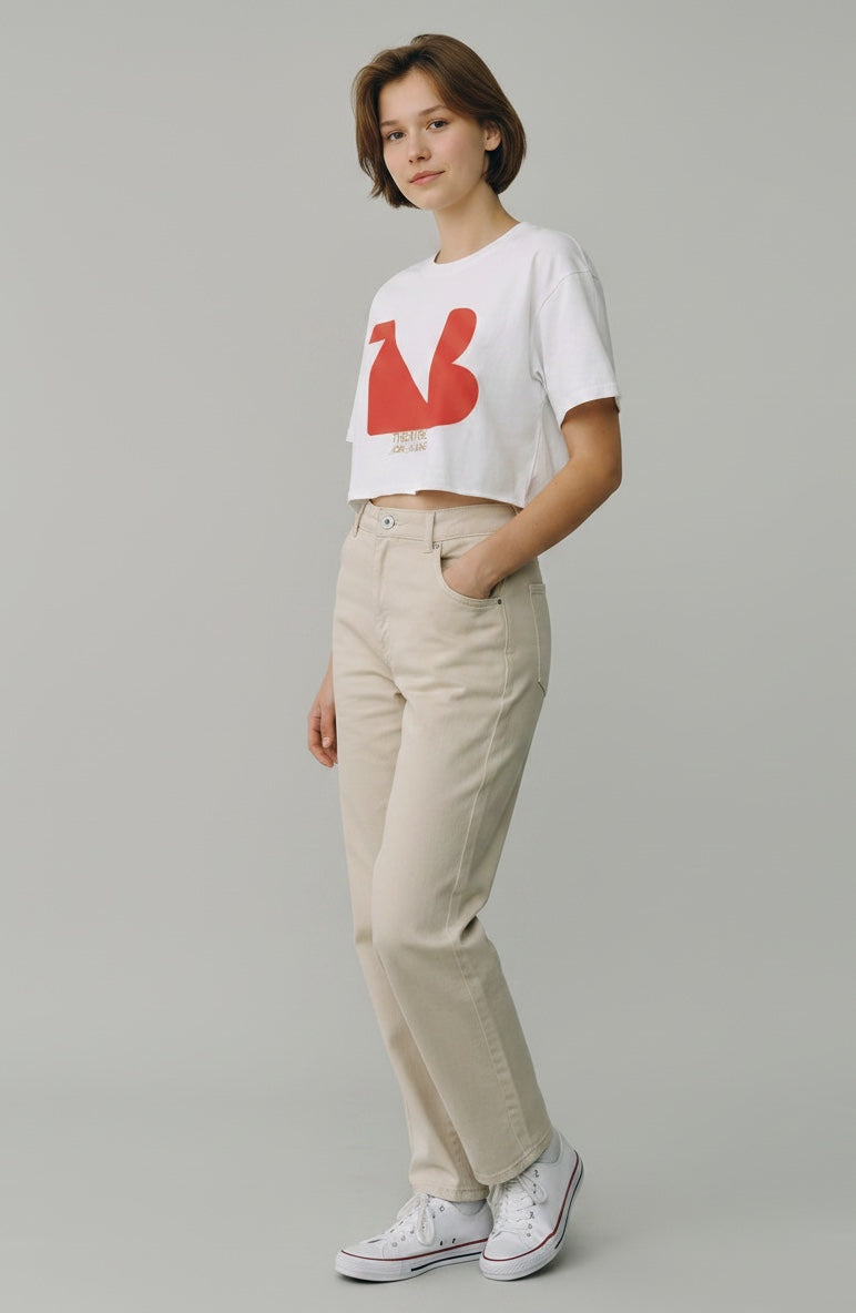 Women's Crewneck Cropped Signature Tee THEATRE NOIR BLANC - Red Logo