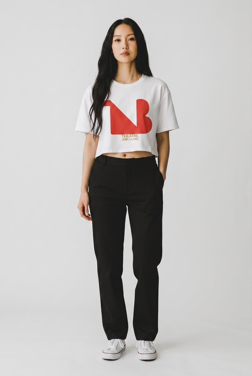 Damen Rundhals Cropped Signature T-Shirt THEATRE NOIR BLANC – Rotes Logo