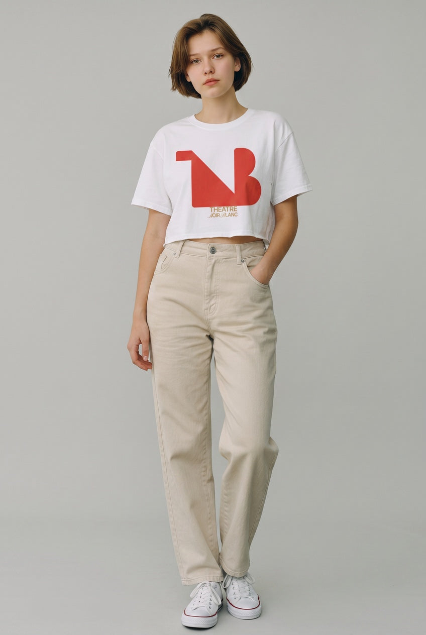 Women's Crewneck Cropped Signature Tee THEATRE NOIR BLANC - Red Logo