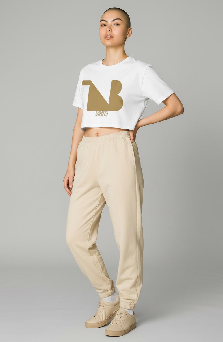 Women's Crewneck Cropped Signature Tee THEATRE NOIR BLANC - Gold Logo