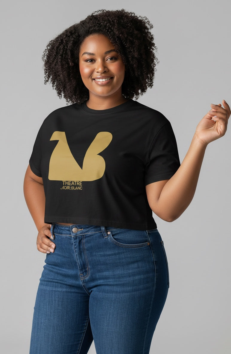 Damen Rundhals Cropped Signature T-Shirt THEATRE NOIR BLANC – Gold Logo