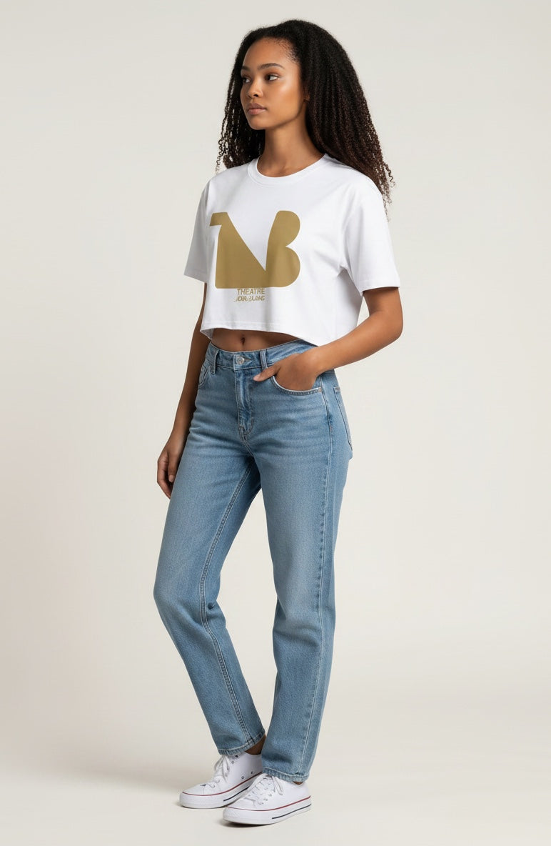Women's Crewneck Cropped Signature Tee THEATRE NOIR BLANC - Gold Logo