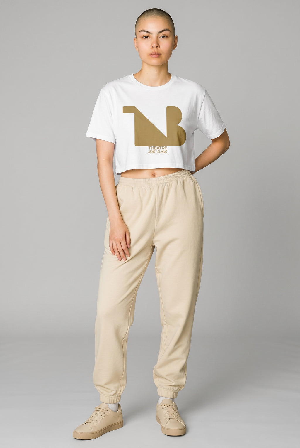 Women's Crewneck Cropped Signature Tee THEATRE NOIR BLANC - Gold Logo