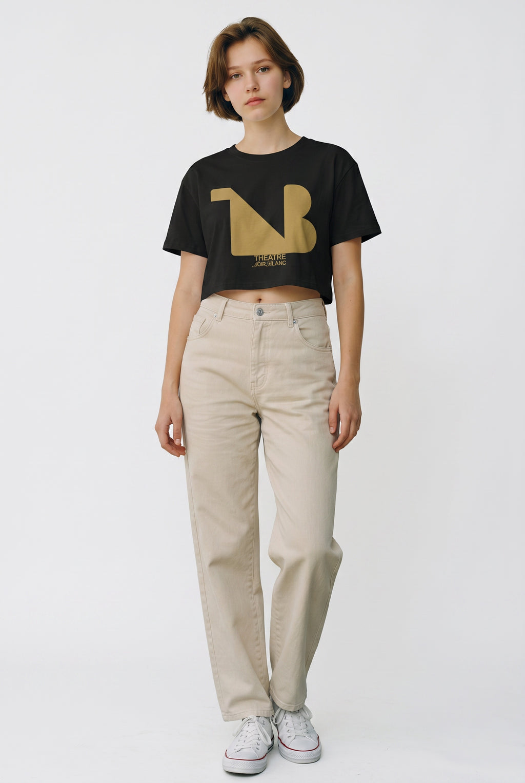 Women's Crewneck Cropped Signature Tee THEATRE NOIR BLANC - Gold Logo