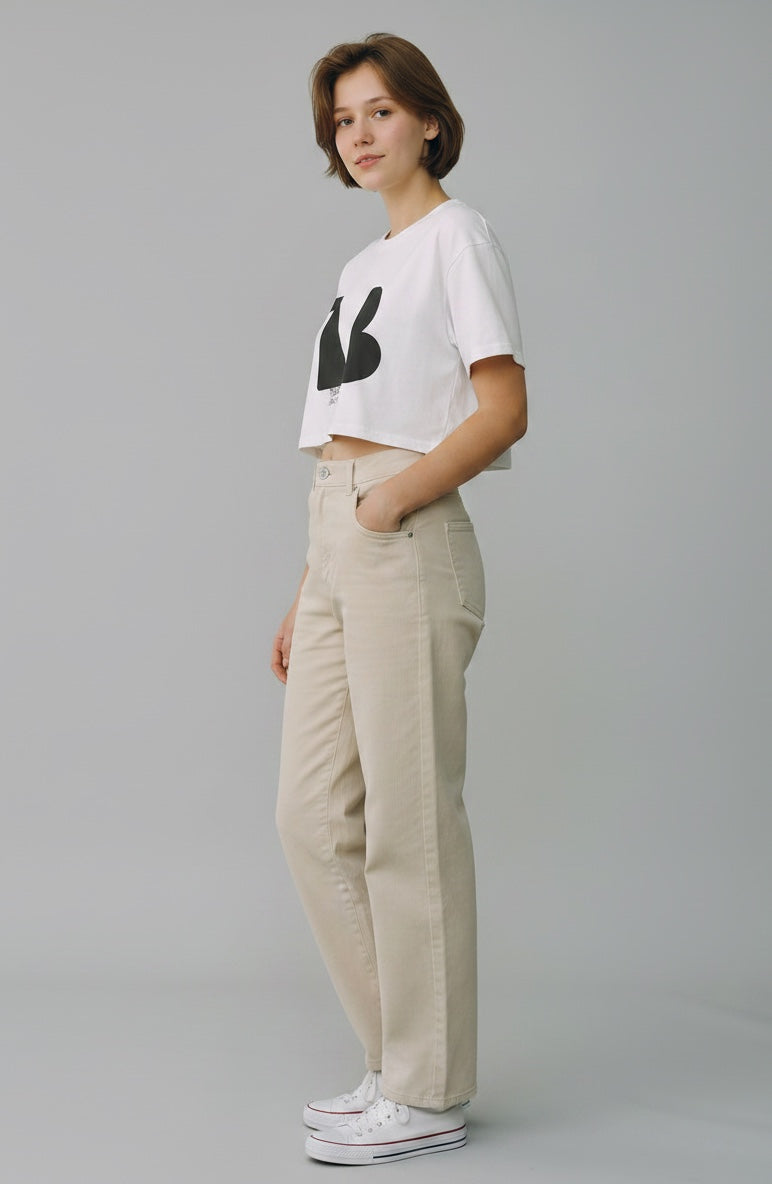 Women's Crewneck Cropped Signature Tee THEATRE NOIR BLANC - Black Logo