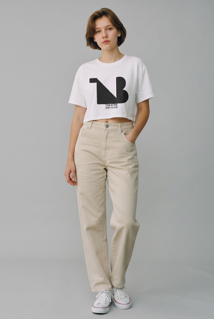 Women's Crewneck Cropped Signature Tee THEATRE NOIR BLANC - Black Logo