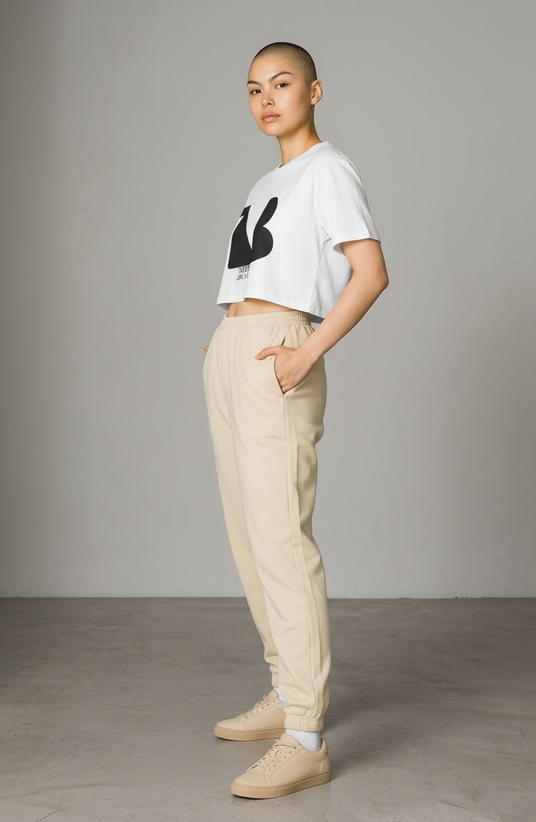 Damen Rundhals Cropped Signature T-Shirt THEATRE NOIR BLANC - Schwarzes Logo