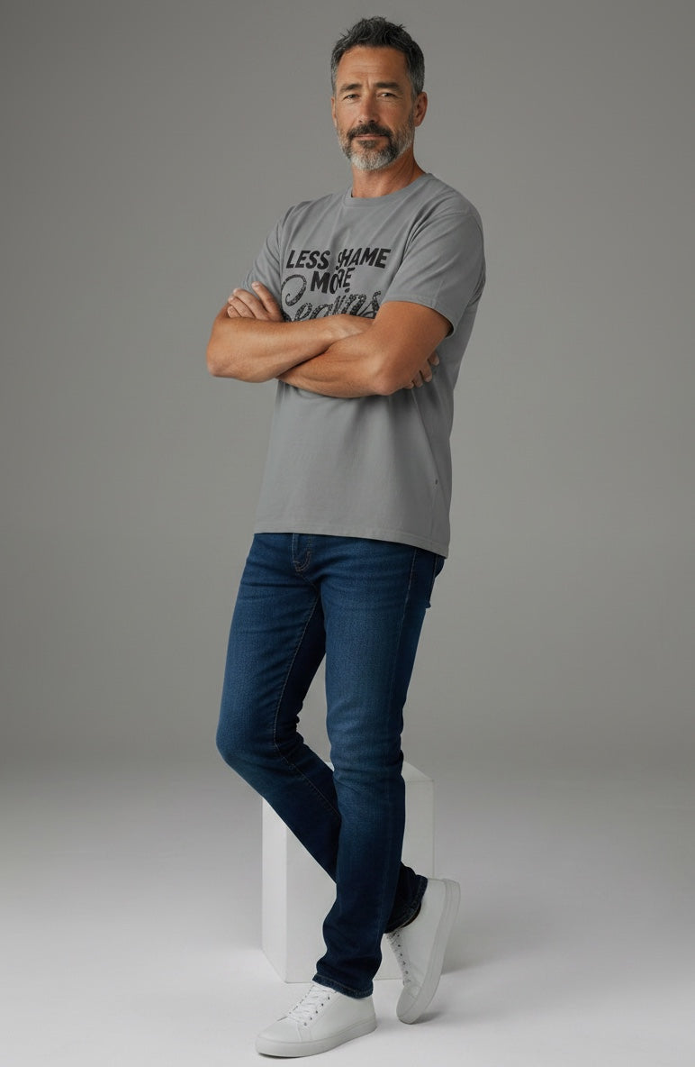 Crewneck Relaxed Fit Tee Shirt | LESS SHAME MORE SEQUINS | CONVERSATION COLLECTION