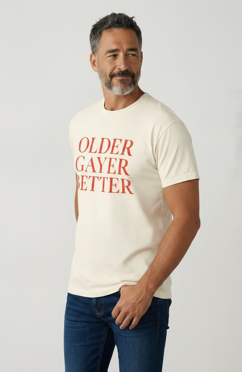 Crewneck Relaxed Fit Tee Shirt |OLDER GAYER BETTER | GAY ICON COLLECTION