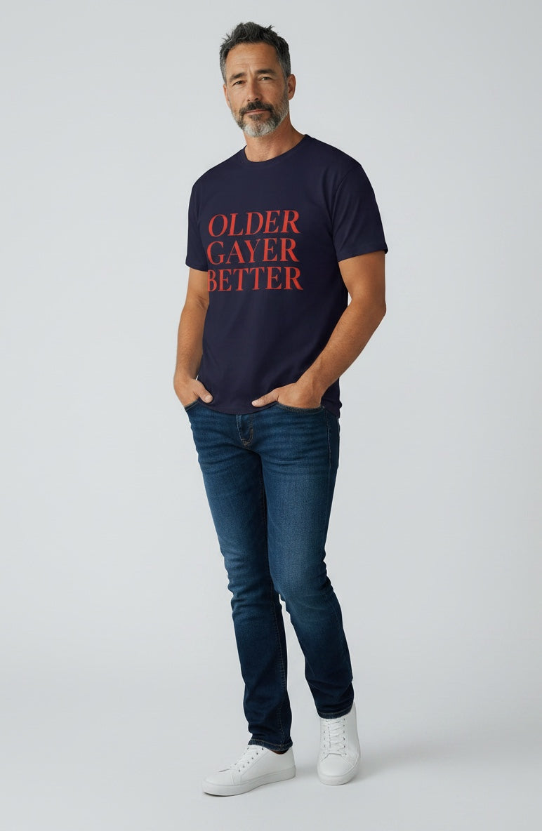 Crewneck Relaxed Fit Tee Shirt |OLDER GAYER BETTER | GAY ICON COLLECTION