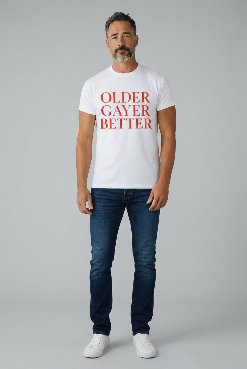 Crewneck Relaxed Fit Tee Shirt |OLDER GAYER BETTER | GAY ICON COLLECTION