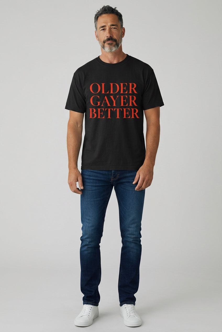 Crewneck Relaxed Fit Tee Shirt |OLDER GAYER BETTER | GAY ICON COLLECTION