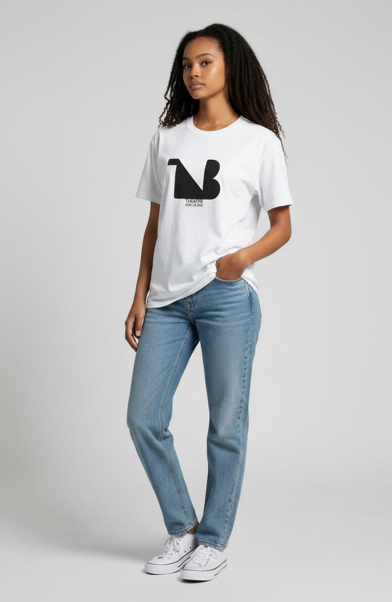Crewneck Relaxed Fit Tee Shirts | THEATRE NOIR BLANC | Black Logo