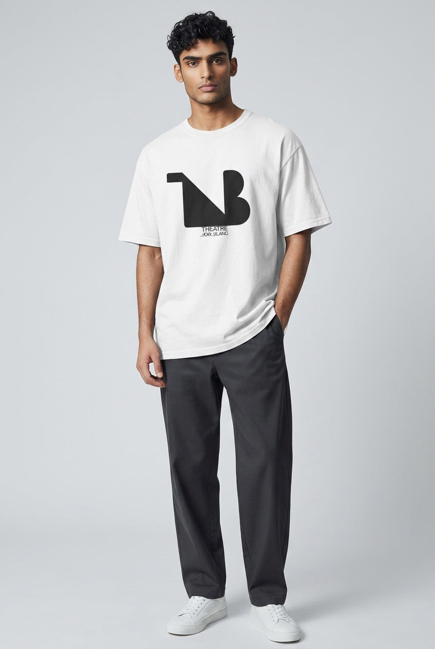 Crewneck Relaxed Fit Tee Shirts | THEATRE NOIR BLANC | Black Logo