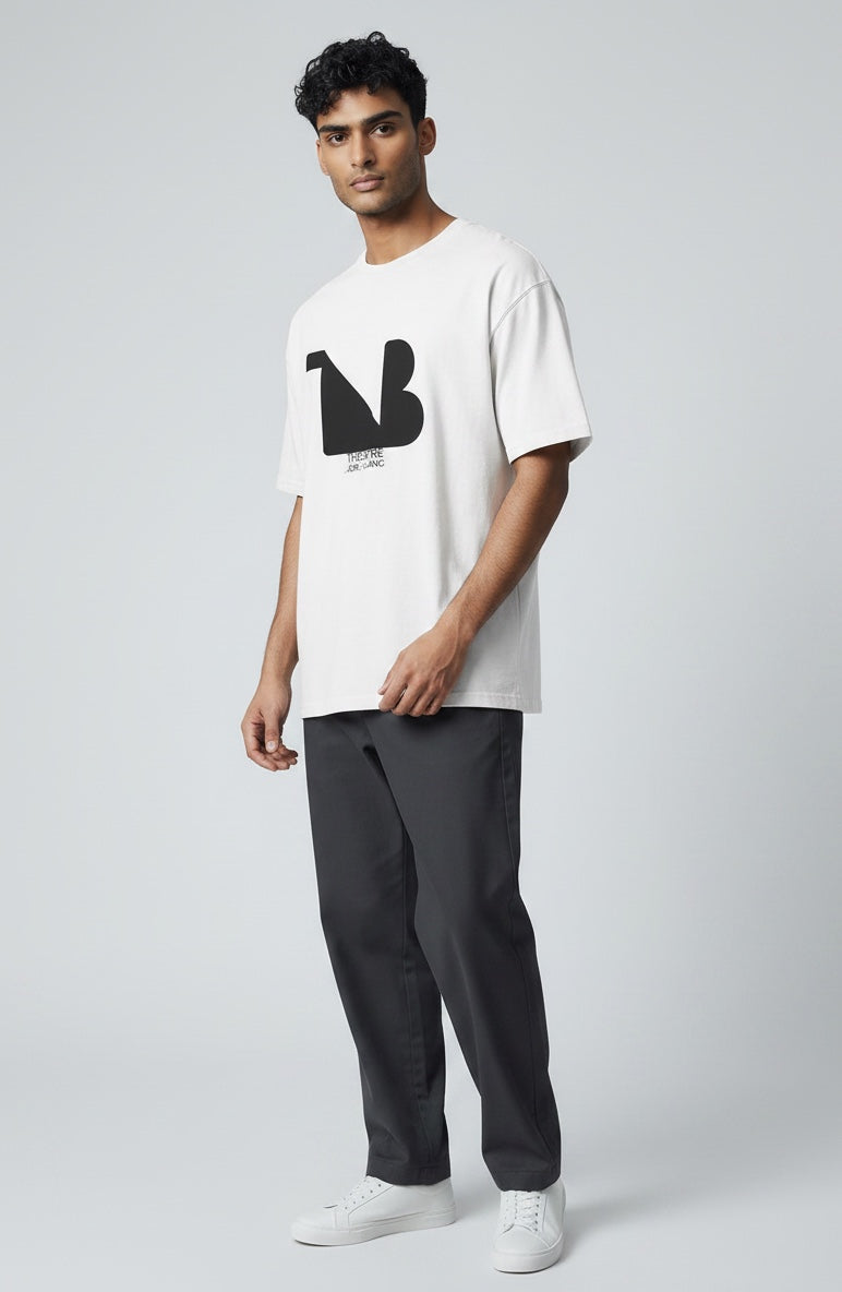 Crewneck Relaxed Fit Tee Shirts | THEATRE NOIR BLANC | Black Logo