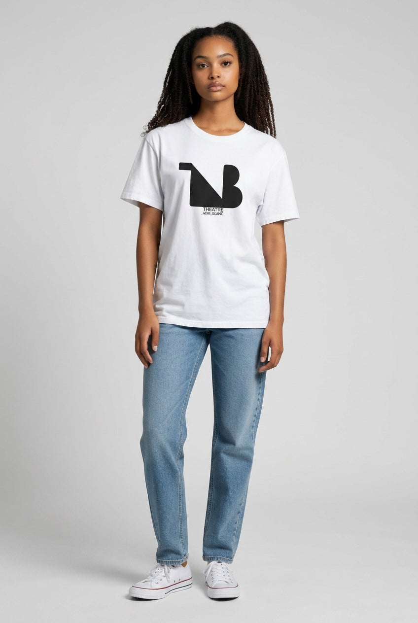 Crewneck Relaxed Fit Tee Shirts | THEATRE NOIR BLANC | Black Logo