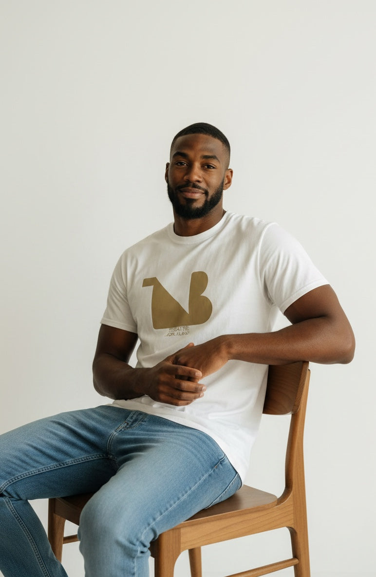 Crewneck Relaxed Fit Tee Shirts | THEATRE NOIR BLANC | Gold Logo