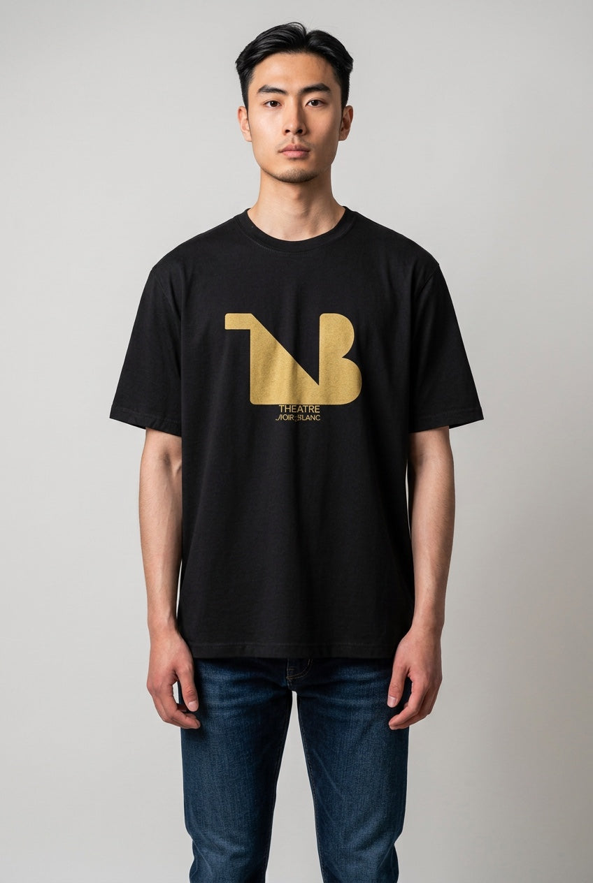 Crewneck Relaxed Fit Tee Shirts | THEATRE NOIR BLANC | Gold Logo