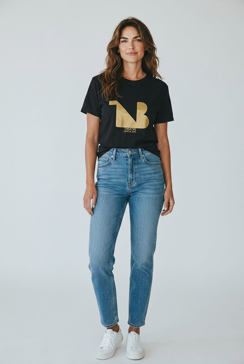 Crewneck Relaxed Fit Tee Shirts | THEATRE NOIR BLANC | Gold Logo