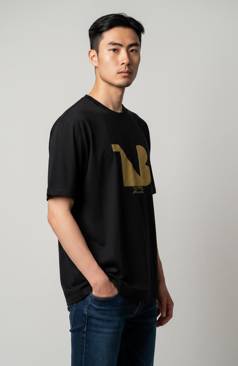Crewneck Relaxed Fit Tee Shirts | THEATRE NOIR BLANC | Gold Logo