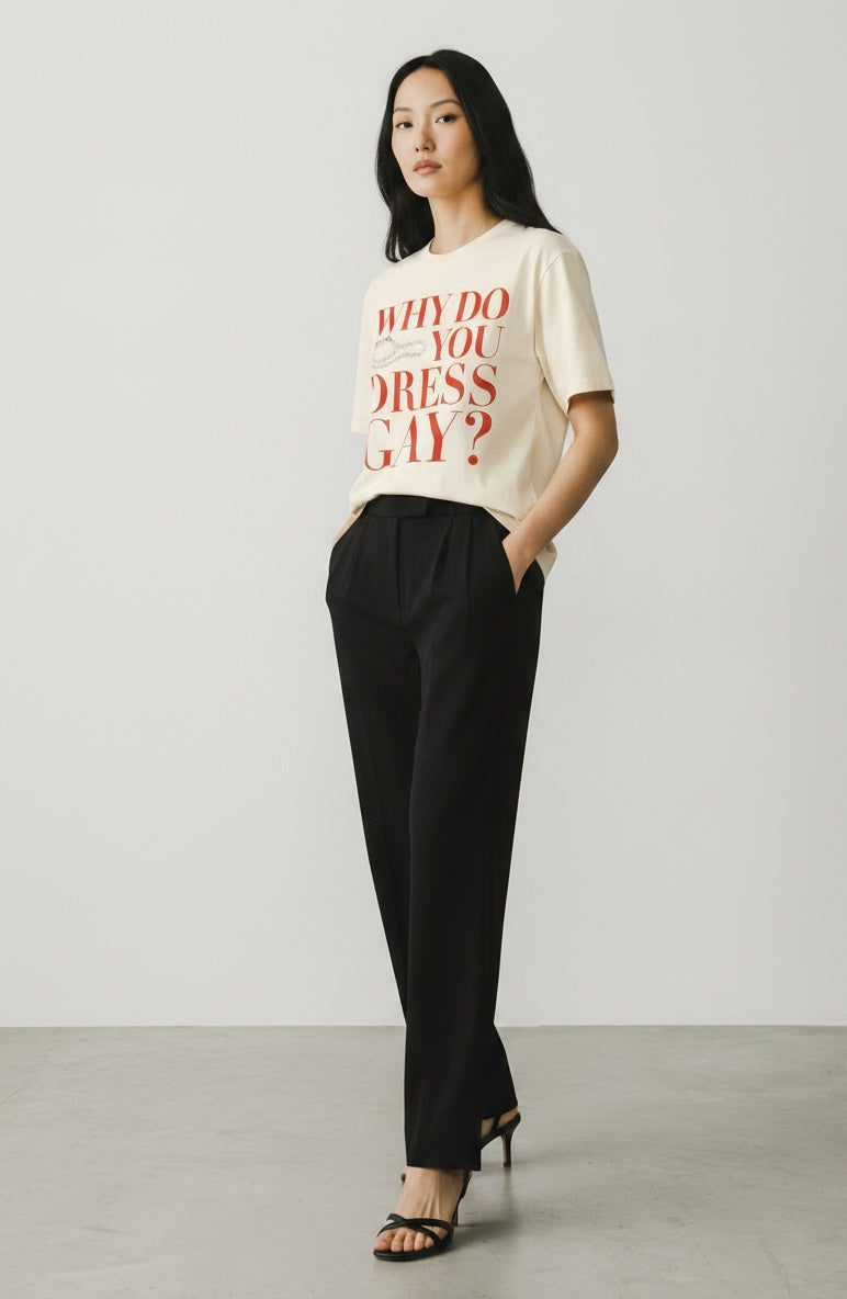 Crewneck Relaxed Fit Tee Shirt |WHY DO YOU DRESS GAY? | CONVERSATION COLLECTION