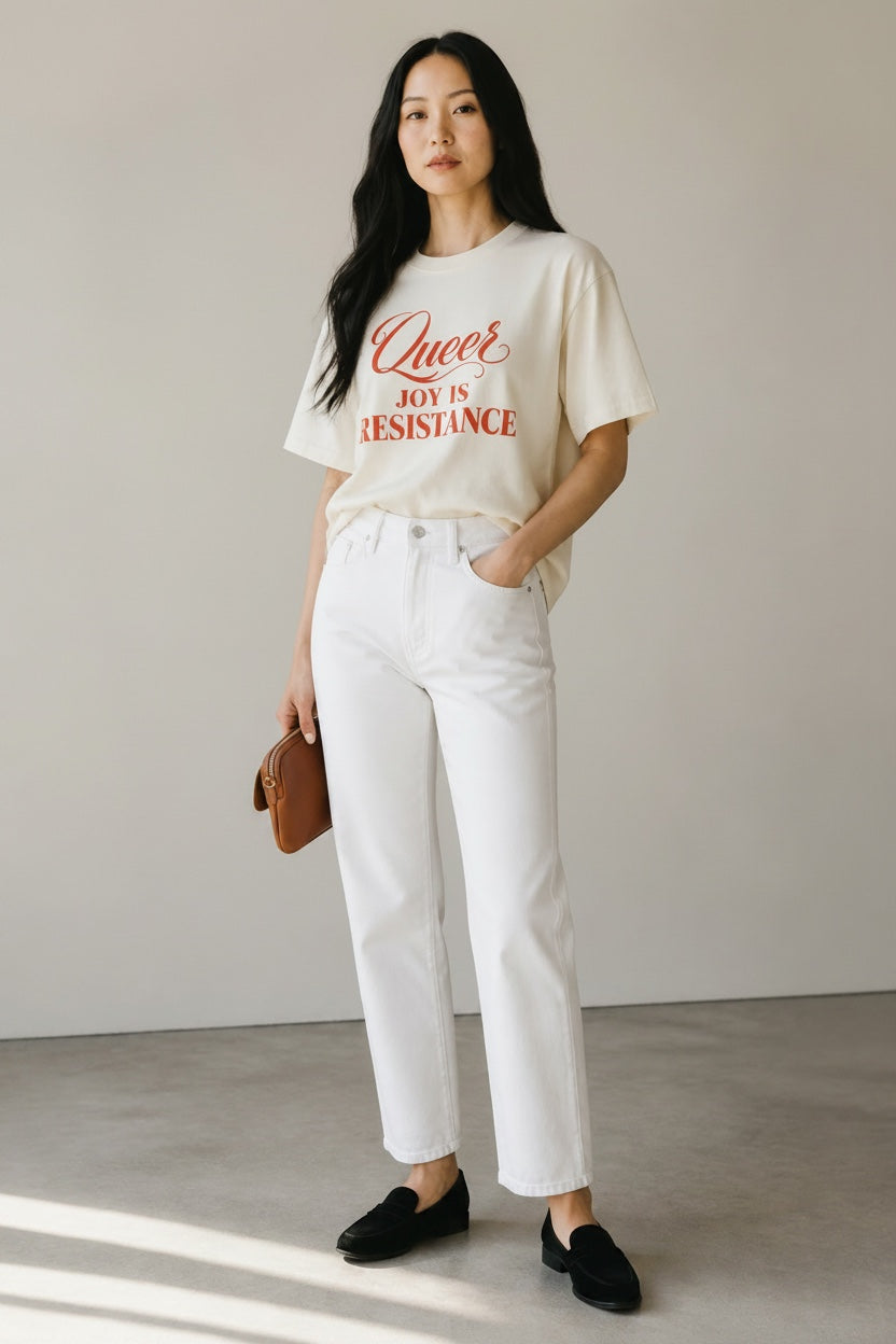 Crewneck Relaxed Fit Tee — QUEER JOY IS RESISTANCE | Conversation Collection
