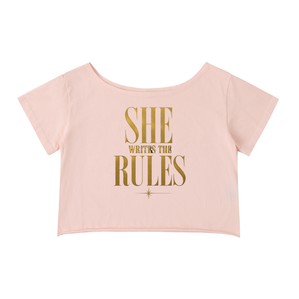 Off-Shoulder Rolled Hem Crewneck Tee| SHE WRITES THE RULES| CONVERSATION COLLECTION