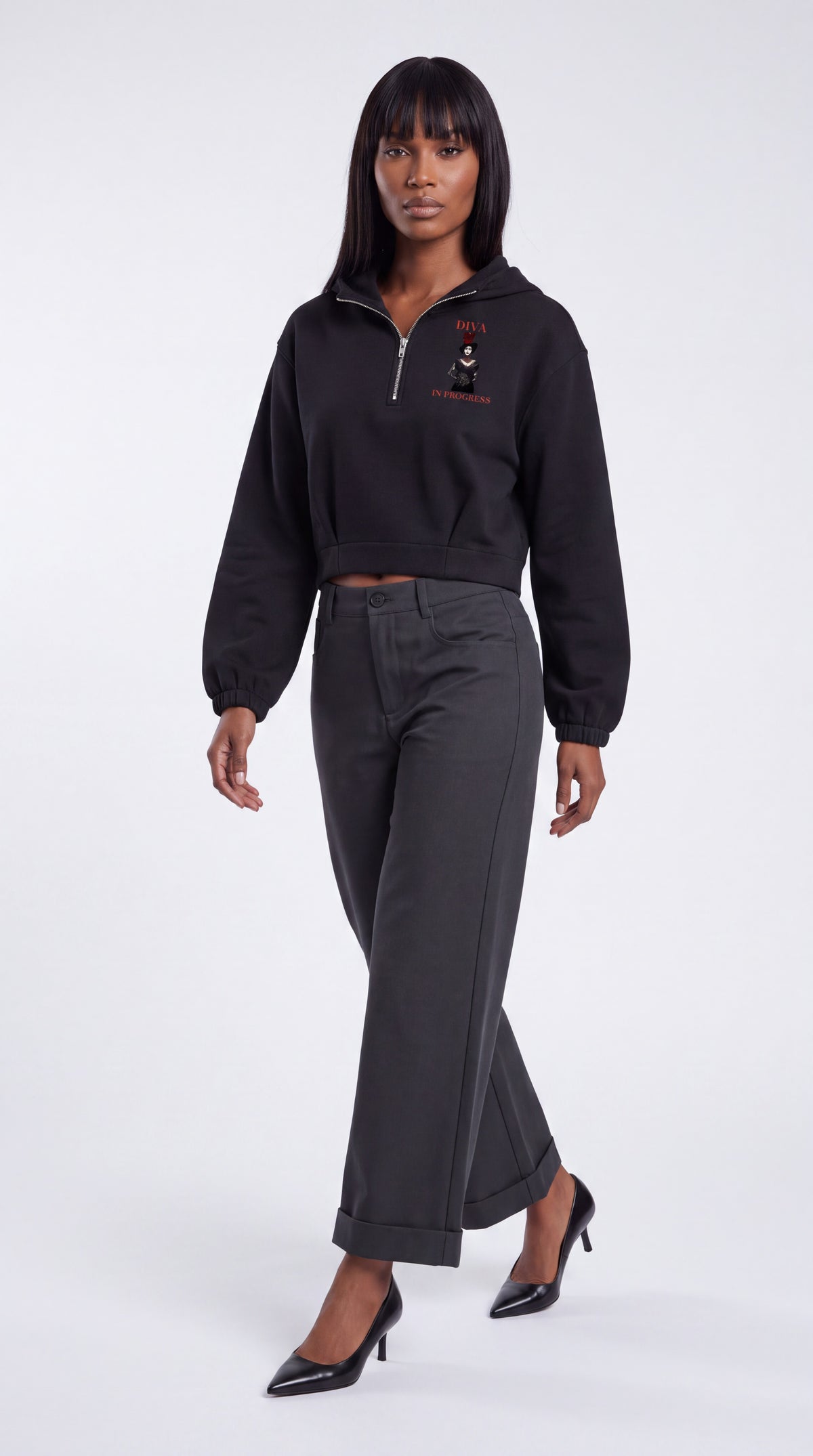 Women's Quarter-Zip Boxy Hoodie | DIVA IN PROGRESS