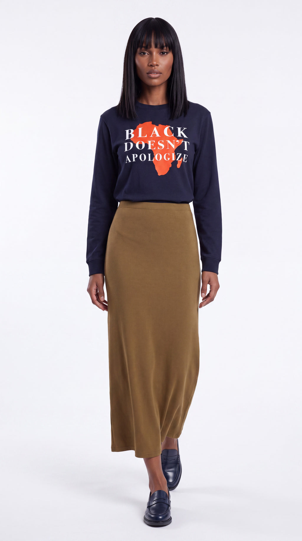 Unisex Loose Fit Long-Sleeve Crewneck Tee | BLACK DOESN'T APOLOGIZE