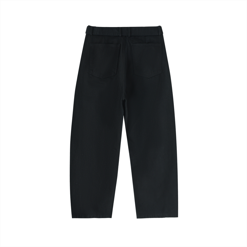 Belted Barrel-leg Chino Pants Black