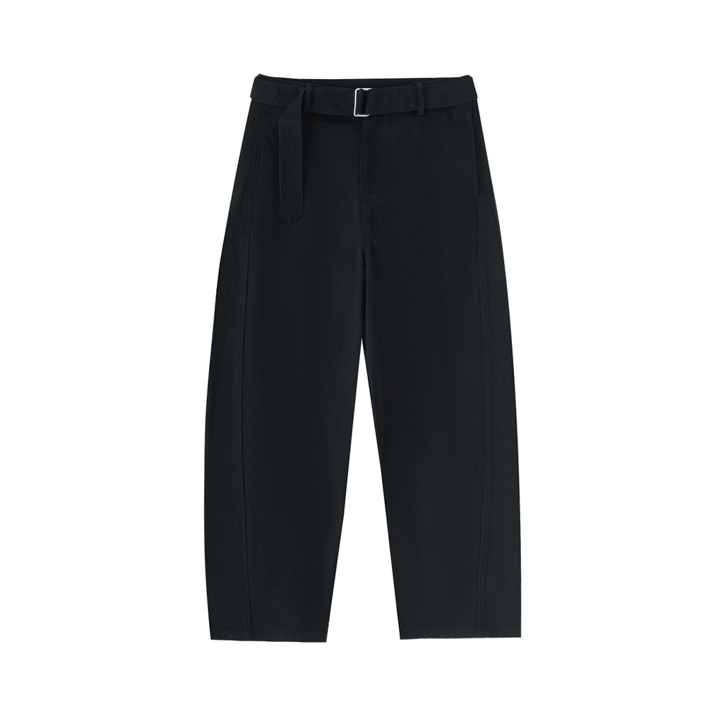 Belted Barrel-leg Chino Pants Black