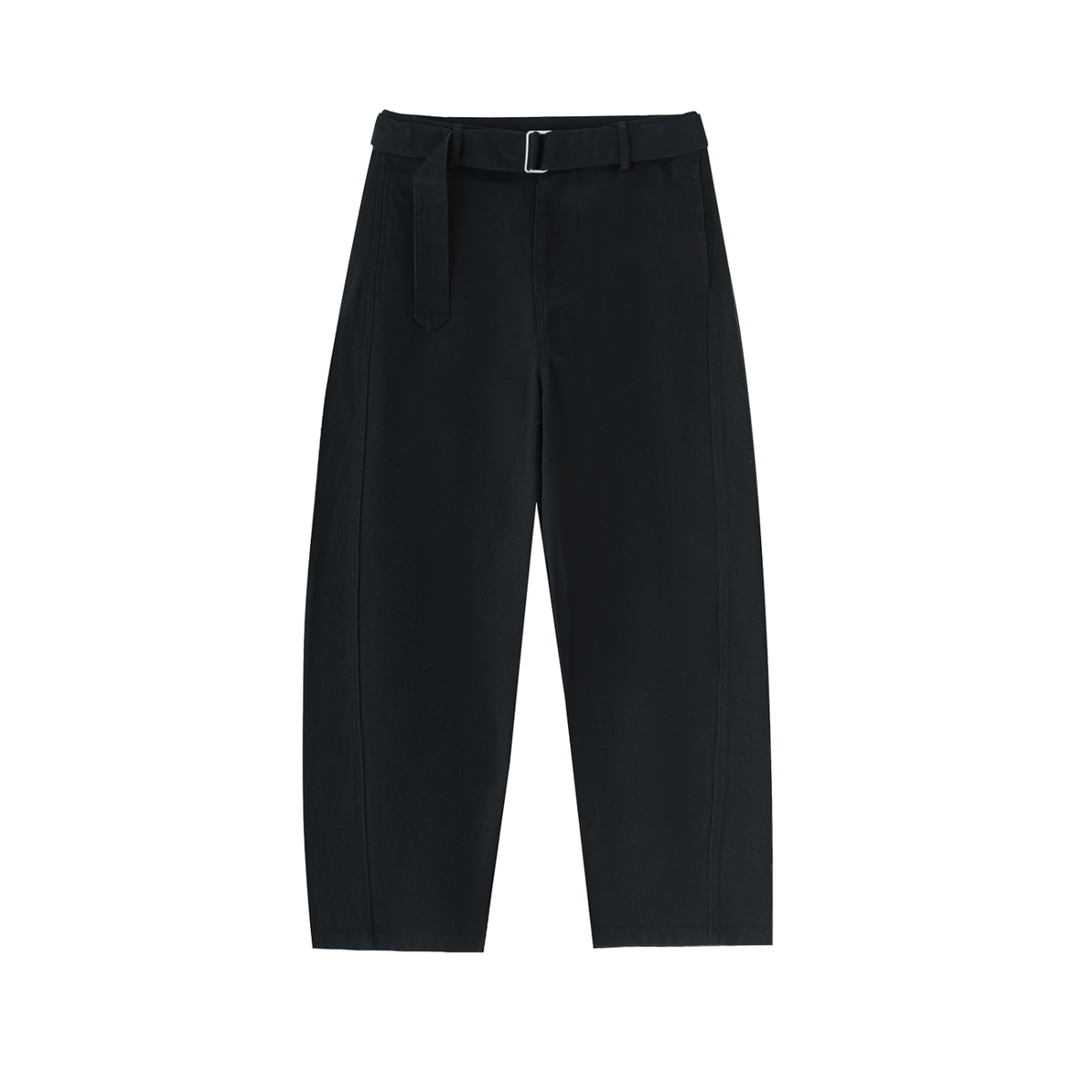 Belted Barrel-leg Chino Pants Black