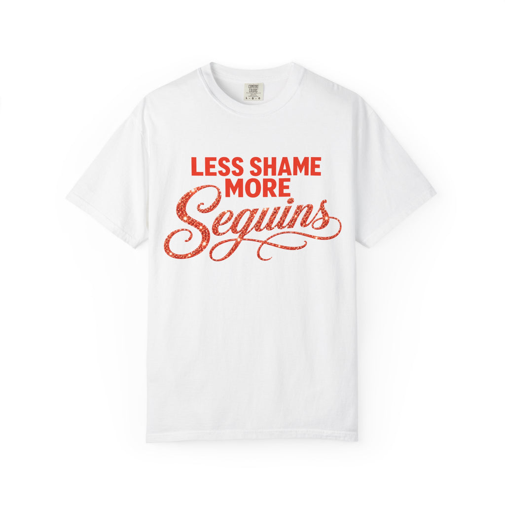Crewneck Relaxed Fit Tee Shirts | LESS SHAME MORE SEQUINS | CONVERSATION COLLECTION