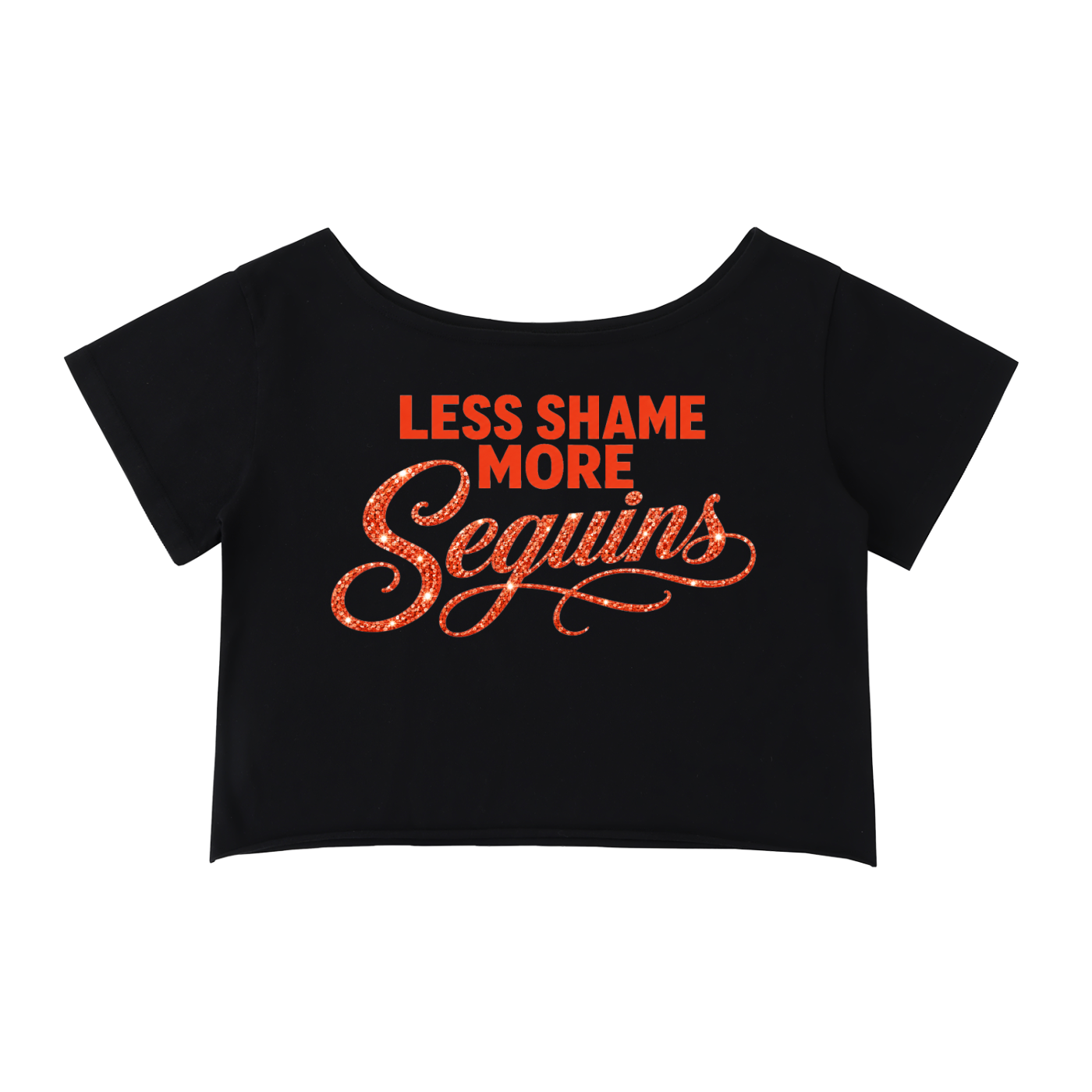 Off-Shoulder Rolled Hem Crewneck Tee |LESS SHAME MORE SEQUINS | CONVERSATION COLLECTION