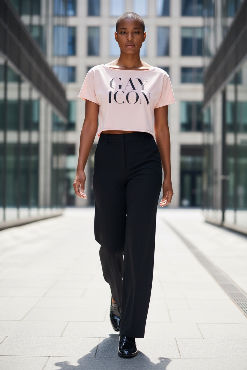 Off-Shoulder Rolled Hem Crewneck Tee |GAY ICON| GAY ICON COLLECTION