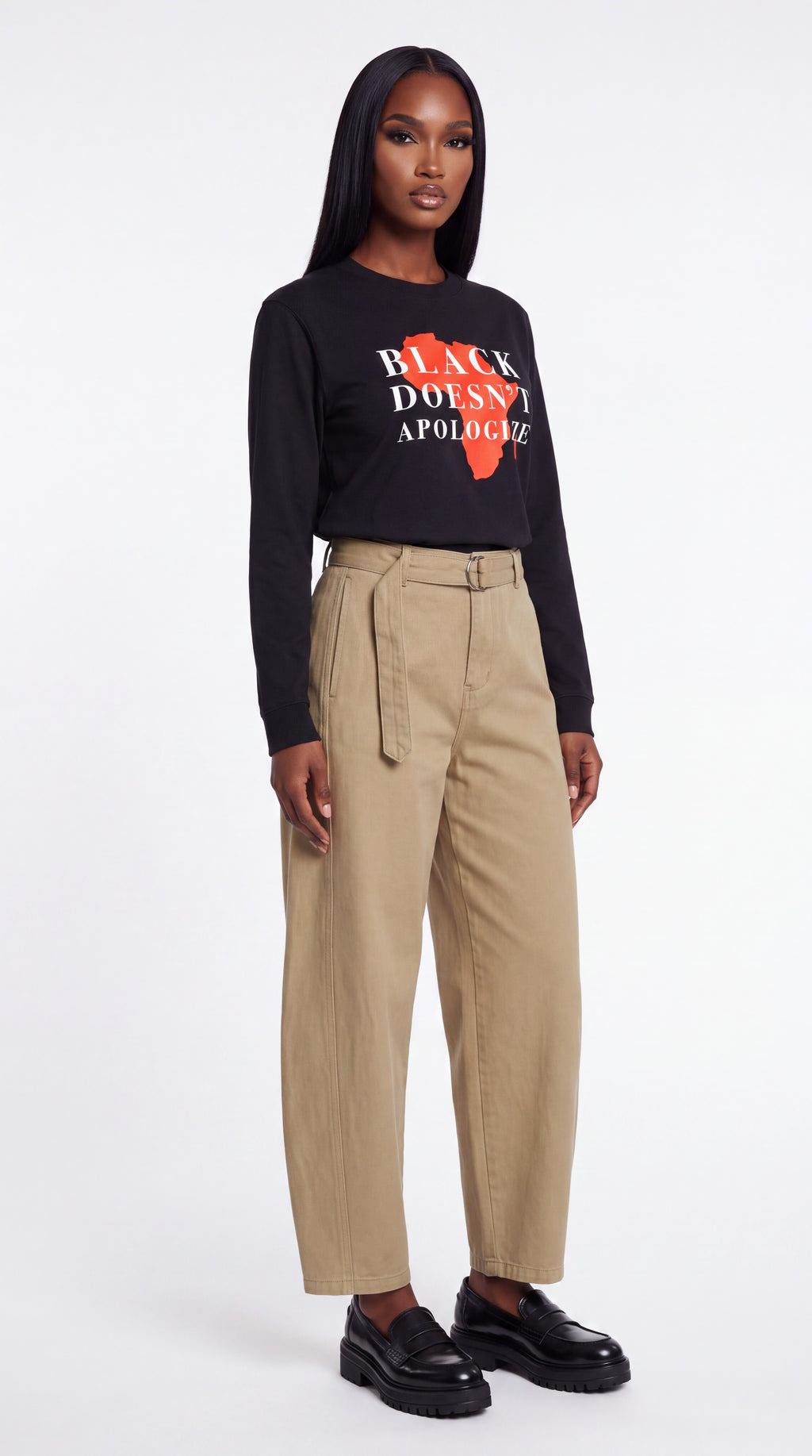 Unisex Loose Fit Long-Sleeve Crewneck Tee | BLACK DOESN'T APOLOGIZE
