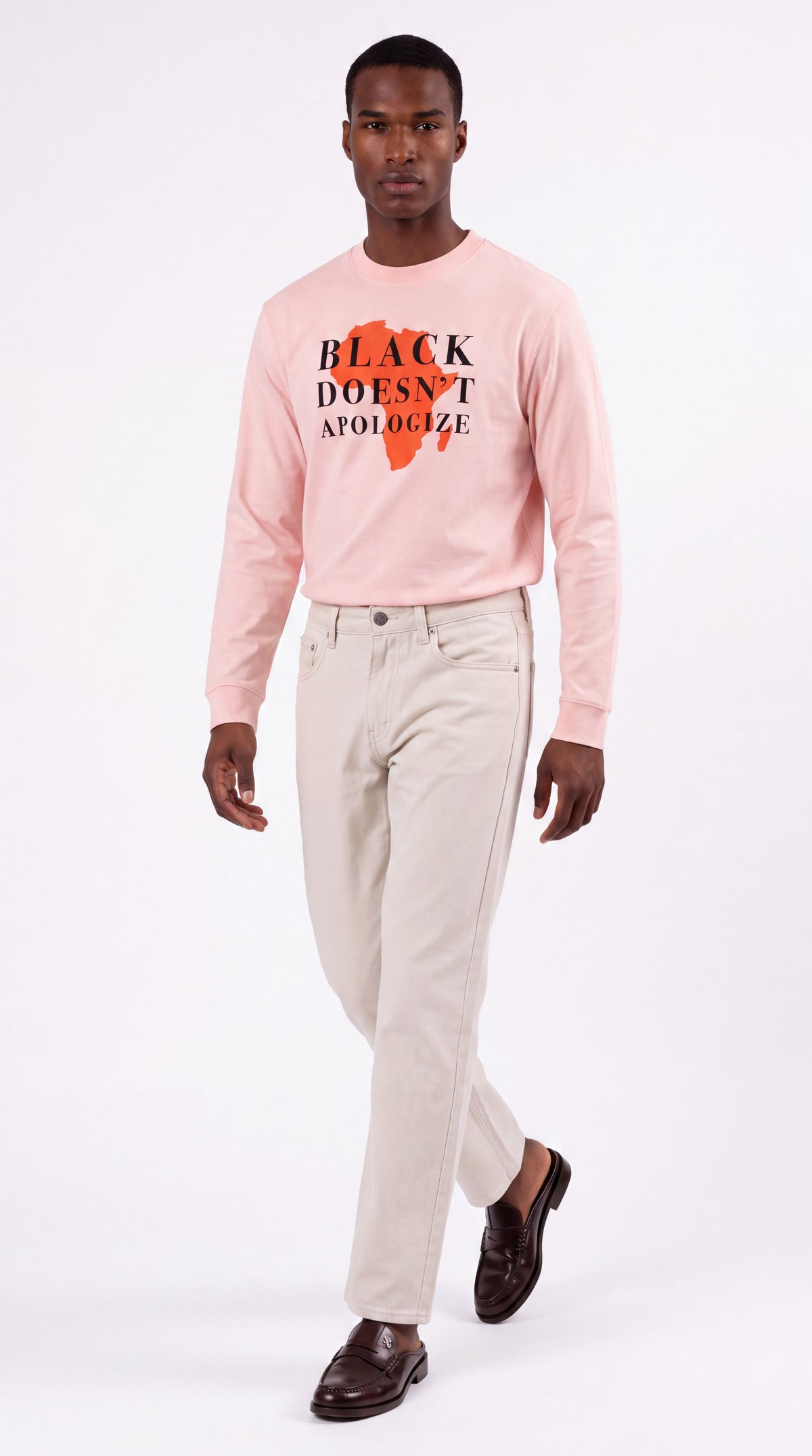 Unisex Loose Fit Long-Sleeve Crewneck Tee | BLACK DOESN'T APOLOGIZE